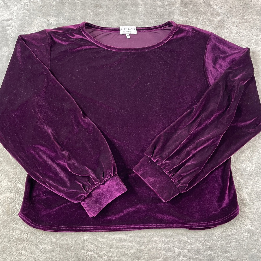 Ripley Rader  Blouse Top Womens 2 Purple Velvet Balloon Sleeve Boho Festival USA